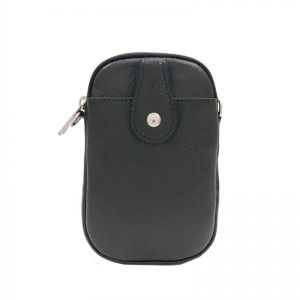 Leather Crossbody Phone Bag - Metallic Black